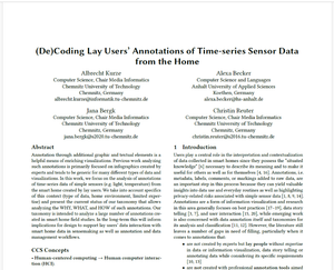 Obere Hälfte der ersten Seite der Publikation "(De)Coding Lay Users' Annotations od Time-Series Sensor Data from the Home"