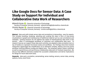 Ein Teil der ersten Seite des Papers mit dem Titel "Like Google Docs for Sensor Data: A Case Study on Support for Indiviual and Collaborative Data Work of Researchers"