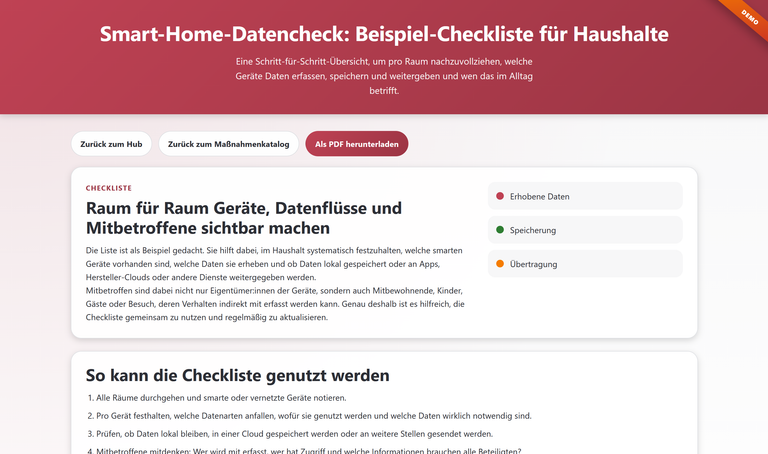 Screenshot der Website des Smart-Home-Datenchecks